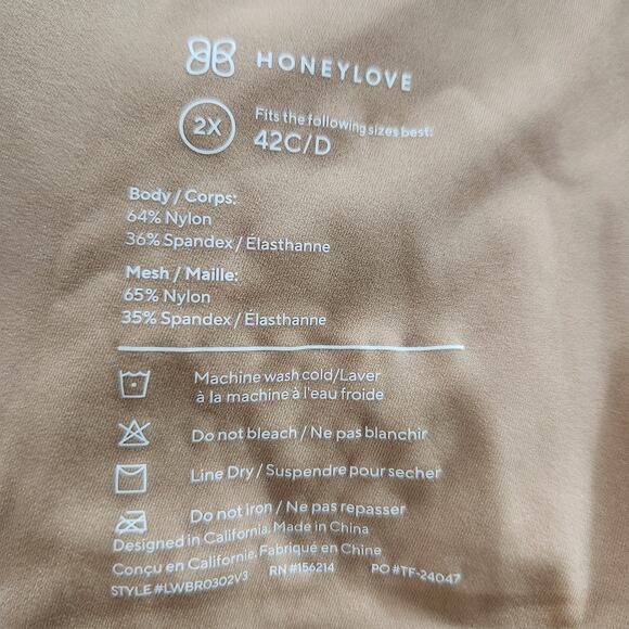 HoneyLove Women's Wire Free Wireless Crossover Bra Tan Size 2X 42 C/D - Picture 10 of 10